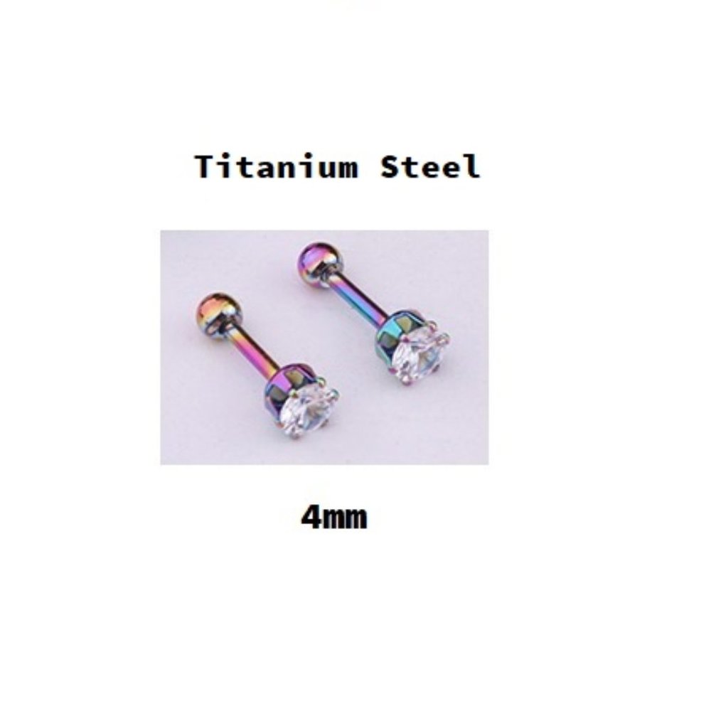 Titanium ~ 4mm ~ Titanium Steel Six Prong Round Swarovski Crystal Earring
